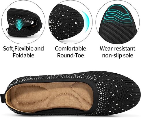 Almusen Ballets Flats for Women Dressy: Comfortable Soft Knit Work Flats Glitter Rhinestone Round Toe Casual Shoes for Office Wedding in Saudi Arabia