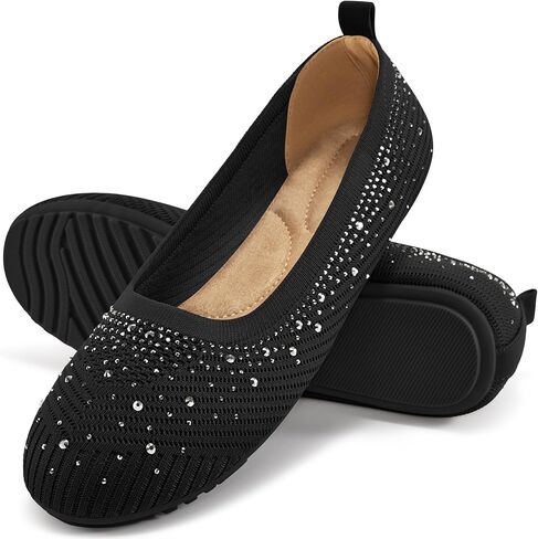 Almusen Ballets Flats for Women Dressy: Comfortable Soft Knit Work Flats Glitter Rhinestone Round Toe Casual Shoes for Office Wedding in Saudi Arabia