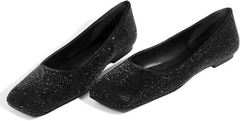 Flats for Women Rhinestone Square Toe Glitter Sparkly Comfortable Dress Bridal Ladies Wedding Shoes in Saudi Arabia