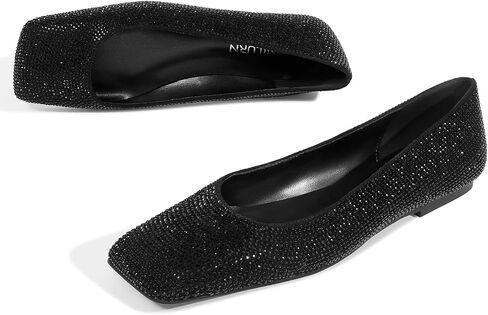 Flats for Women Rhinestone Square Toe Glitter Sparkly Comfortable Dress Bridal Ladies Wedding Shoes in Saudi Arabia