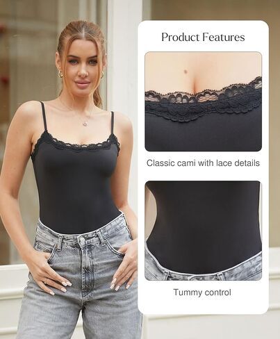 Popilush Lace Body Suits Women - Spaghetti Strap Tank Top Square Neck Camisole Cute Out Tops Bodysuit Concert in Saudi Arabia