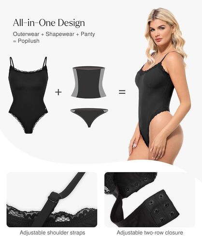 Popilush Lace Body Suits Women - Spaghetti Strap Tank Top Square Neck Camisole Cute Out Tops Bodysuit Concert in Saudi Arabia
