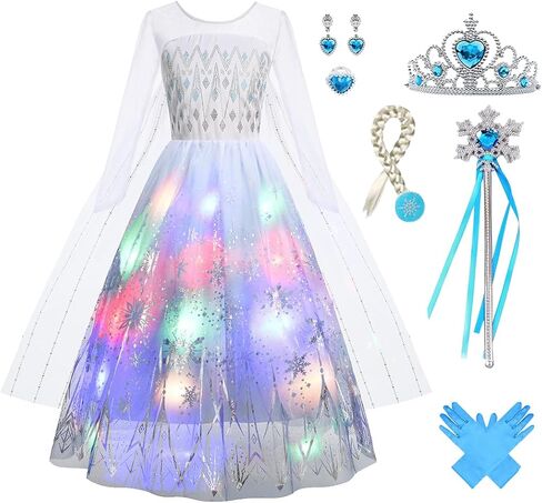Light Up Princess Dress for Girls - Long Sleeve Halloween & Birthday Costume, Ages 3-9 in Saudi Arabia