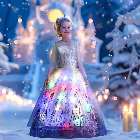 Light Up Princess Dress for Girls - Long Sleeve Halloween & Birthday Costume, Ages 3-9 in Saudi Arabia