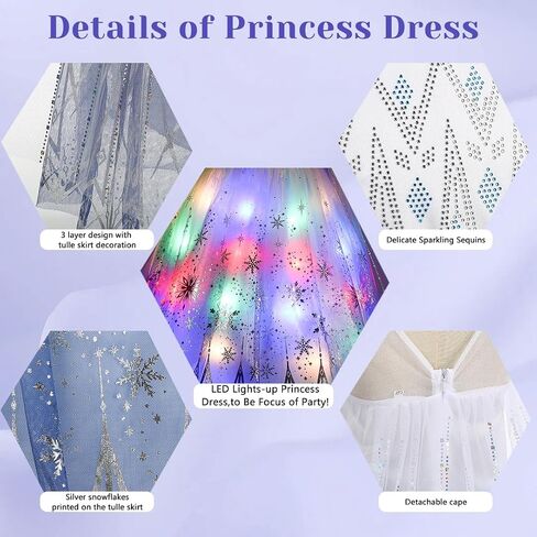 Light Up Princess Dress for Girls - Long Sleeve Halloween & Birthday Costume, Ages 3-9 in Saudi Arabia