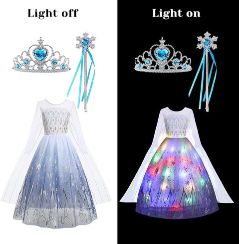 Light Up Princess Dress for Girls - Long Sleeve Halloween & Birthday Costume, Ages 3-9 in Saudi Arabia