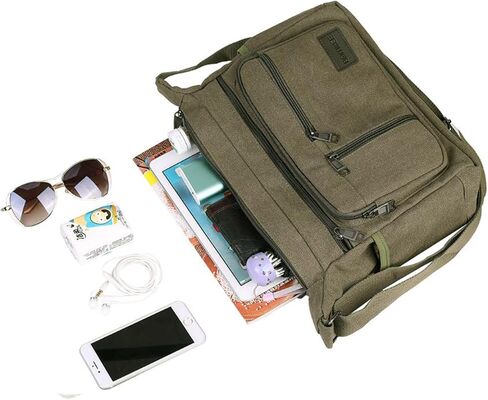 BOMKEE Canvas Messenger Bag for Men, Travel Satchel Crossbody Bag Vintage Shoulder Sling Working Bag with Water Bottle Holder in Saudi Arabia