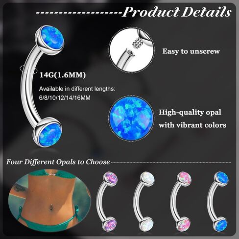 14G G23 Titanium Opal Belly Butly Rings للنساء حلقة بطن صغيرة داخليًا in Kuwait