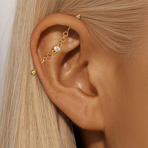 18G Round CZ Chain Industrial Barbell Earrings S925 Sterling Silver Industrial Piercing Jewelry Cartilage Industrial Earrings for Women in Saudi Arabia