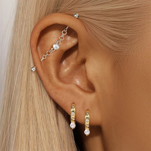 18G Round CZ Chain Industrial Barbell Earrings S925 Sterling Silver Industrial Piercing Jewelry Cartilage Industrial Earrings for Women in Saudi Arabia