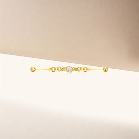 18G Round CZ Chain Industrial Barbell Earrings S925 Sterling Silver Industrial Piercing Jewelry Cartilage Industrial Earrings for Women in Saudi Arabia