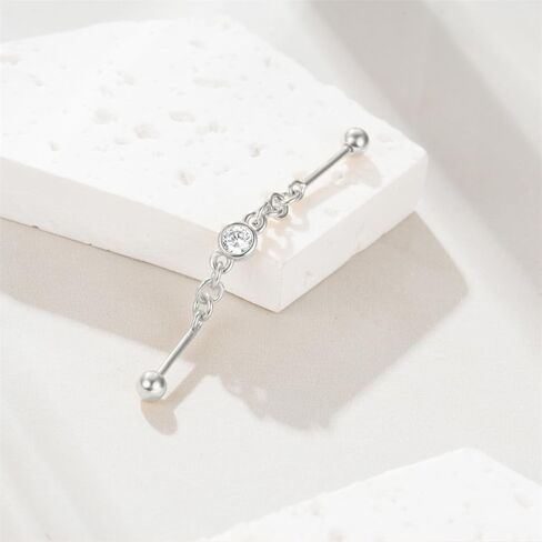 18G Round CZ Chain Industrial Barbell Earrings S925 Sterling Silver Industrial Piercing Jewelry Cartilage Industrial Earrings for Women in Saudi Arabia