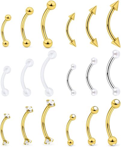 16g 6/8/10 مم/حاجب الذهب/الذهب/روك/tragus/snug/العمودي labret/لسان/ثعبان عيون/مضاد تراغر/daith/bell-button/bridge/surface مجوهرات barcing percing للنساء الرجال in Kuwait