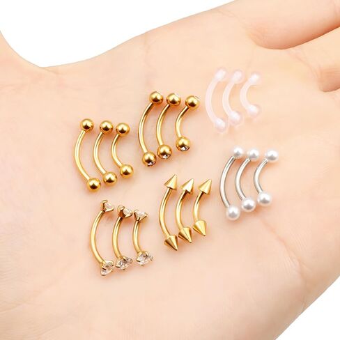 16g 6/8/10 مم/حاجب الذهب/الذهب/روك/tragus/snug/العمودي labret/لسان/ثعبان عيون/مضاد تراغر/daith/bell-button/bridge/surface مجوهرات barcing percing للنساء الرجال in Kuwait