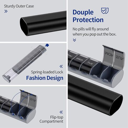 منظم حبوب منع الحمل الأسبوعي ، علبة الألومنيوم لمدة 7 أيام مع تصميم منبثقة ، ودية التهاب المفاصل ، وسعة كبيرة لمكملات الفيتامينات والأدوية ، خالية من BPA (رمادي) in Kuwait