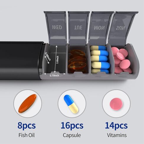 منظم حبوب منع الحمل الأسبوعي ، علبة الألومنيوم لمدة 7 أيام مع تصميم منبثقة ، ودية التهاب المفاصل ، وسعة كبيرة لمكملات الفيتامينات والأدوية ، خالية من BPA (رمادي) in Kuwait