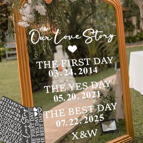 Wedding Sign Decals Wedding Party Decoration Stickers Date Personalized Selfie Mirror Sticker for Wedding Entry Display DIY Anniversaries Wedding Sign Decals for Bride Shower Engagement Supply(White) in Kuwait