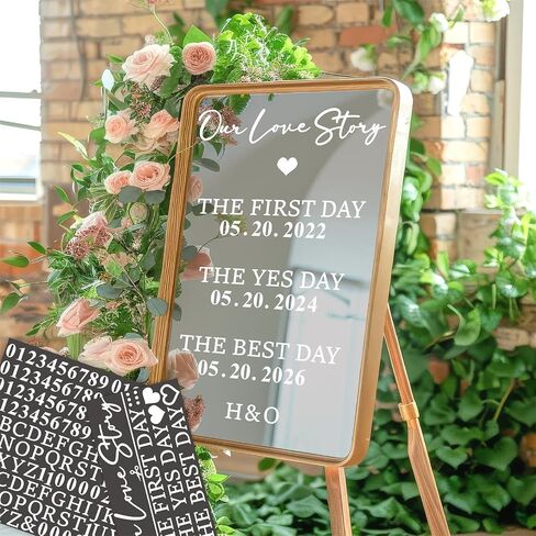 Wedding Sign Decals Wedding Party Decoration Stickers Date Personalized Selfie Mirror Sticker for Wedding Entry Display DIY Anniversaries Wedding Sign Decals for Bride Shower Engagement Supply(White) in Kuwait
