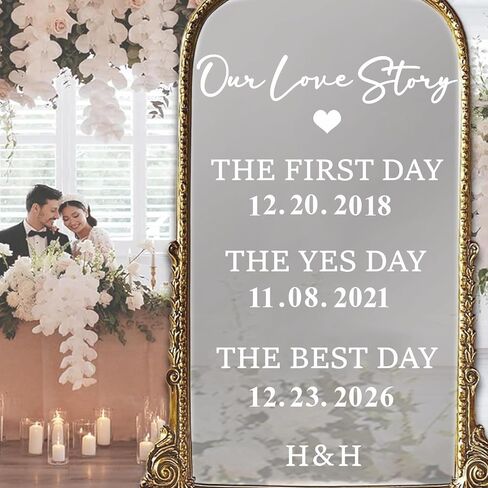 Wedding Sign Decals Wedding Party Decoration Stickers Date Personalized Selfie Mirror Sticker for Wedding Entry Display DIY Anniversaries Wedding Sign Decals for Bride Shower Engagement Supply(White) in Kuwait