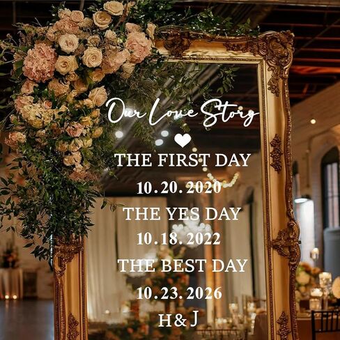 Wedding Sign Decals Wedding Party Decoration Stickers Date Personalized Selfie Mirror Sticker for Wedding Entry Display DIY Anniversaries Wedding Sign Decals for Bride Shower Engagement Supply(White) in Kuwait