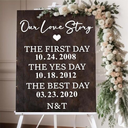 Wedding Sign Decals Wedding Party Decoration Stickers Date Personalized Selfie Mirror Sticker for Wedding Entry Display DIY Anniversaries Wedding Sign Decals for Bride Shower Engagement Supply(White) in Kuwait
