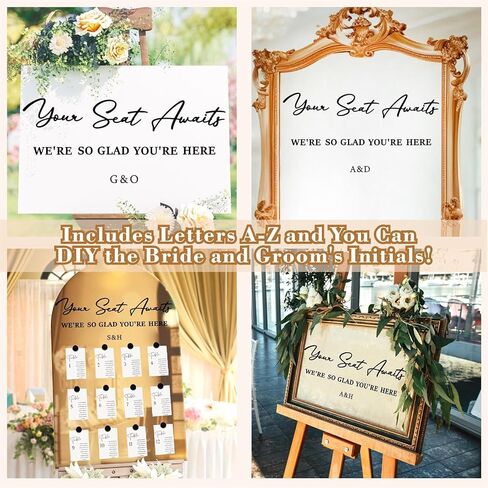 Wedding Sign Decals Wedding Party Decoration Stickers Date Personalized Selfie Mirror Sticker for Wedding Entry Display DIY Anniversaries Wedding Sign Decals for Bride Shower Engagement Supply(White) in Kuwait