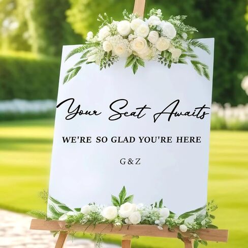 Wedding Sign Decals Wedding Party Decoration Stickers Date Personalized Selfie Mirror Sticker for Wedding Entry Display DIY Anniversaries Wedding Sign Decals for Bride Shower Engagement Supply(White) in Kuwait