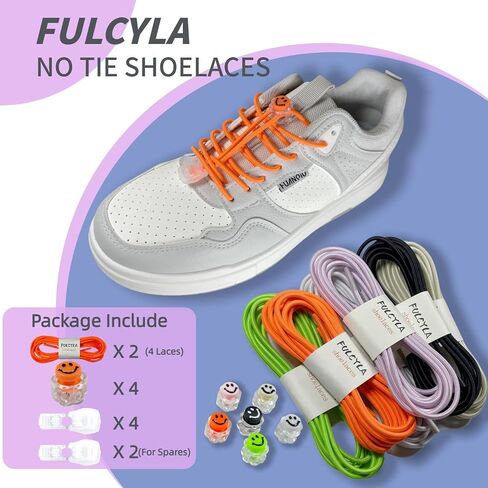 2 Pairs Smiley Face No Tie Shoelaces Adjustable Tieless Elastic Shoe Laces for Sneakers Boots Adults Kids in Saudi Arabia
