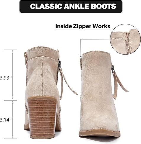 Women's Ankle Boots Low Chunky Heeled Booties Casual Comfortable Fall Winter Pointed Closed Toe Short Boots for Women. in Kuwait