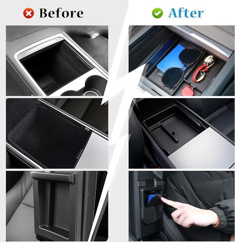 5pcs Center Center Console Tresanizer Tresher متوافق مع Tesla Model 3 Highland Accessories 2023-2025 ، ملحقات مع صندوق تخزين مسند الذراع ، صندوق تخزين مسند الذراعين المخفيين ، حامل حامل الكأس ، غطاء كاميرا الويب ، الأسود in Saudi Arabia