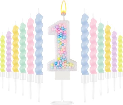 Rainbow Number 3 Birthday Candle 3D Macaron Glitter Number 3 Candle Pastel Pink Birthday Cake Candles with 12 Pcs Long Spiral Cake Candles for Girls Boys Cakes Topper Wedding Anniversary Theme Decor in Kuwait