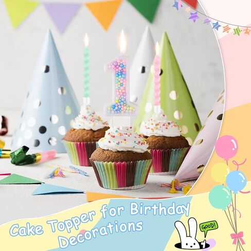 Rainbow Number 3 Birthday Candle 3D Macaron Glitter Number 3 Candle Pastel Pink Birthday Cake Candles with 12 Pcs Long Spiral Cake Candles for Girls Boys Cakes Topper Wedding Anniversary Theme Decor in Kuwait