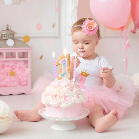 Rainbow Number 3 Birthday Candle 3D Macaron Glitter Number 3 Candle Pastel Pink Birthday Cake Candles with 12 Pcs Long Spiral Cake Candles for Girls Boys Cakes Topper Wedding Anniversary Theme Decor in Kuwait