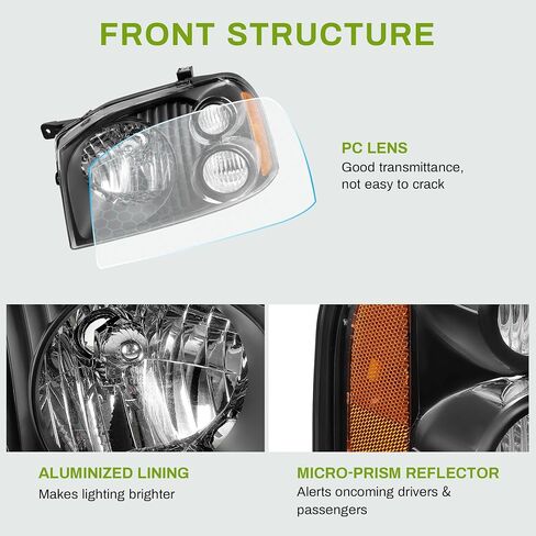 AutoSaver88 المصابيح الأمامية المصابيح الأمامية المتوافقة مع 01 02 03 04 2001 2002 2003 2004 Frontier 2001-2004 Pair Side Side Side Black Housing Reflector in Kuwait