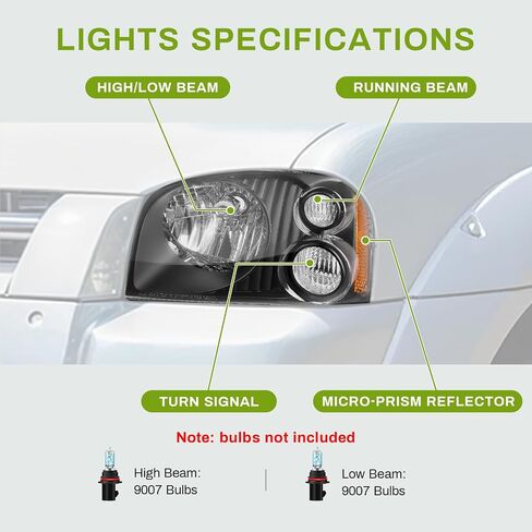 AutoSaver88 المصابيح الأمامية المصابيح الأمامية المتوافقة مع 01 02 03 04 2001 2002 2003 2004 Frontier 2001-2004 Pair Side Side Side Black Housing Reflector in Kuwait