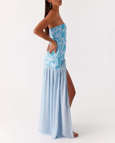 Women Floral Strapless Maxi Dress Y2K Bodycon Tube Long Dresses Sexy Party Formal Cocktail Beach Slit Dress in Kuwait