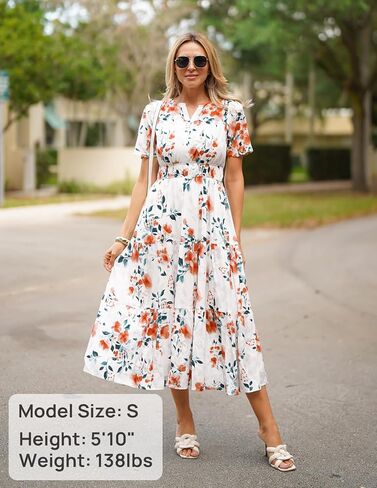 ZESICA Women's 2026 Summer Casual Floral Print Short Sleeve V Neck High Waist A Line Tiered Flowy Boho Maxi Dress in Saudi Arabia