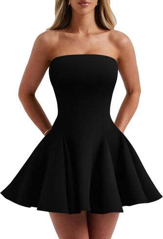 DAAWENXI Women's Sexy Summer Strapless Mini Dress Off Shoulder Sleeveless Ruffle Flowy Party Dresses in Saudi Arabia