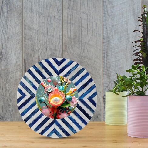 إطار صورة دائري مصنوع يدويًا على شكل عظمة شيفرون ستار آرت مستوحى من سطح الطاولة/إطارات دائرية لديكور الحائط (رمادي 4 × 4 بوصات) in Kuwait