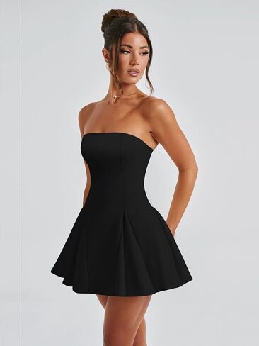 DAAWENXI Women's Sexy Summer Strapless Mini Dress Off Shoulder Sleeveless Ruffle Flowy Party Dresses in Saudi Arabia