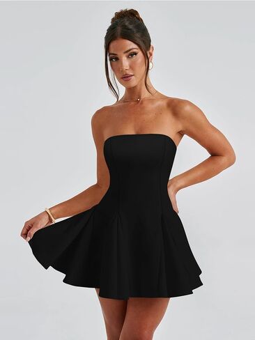 DAAWENXI Women's Sexy Summer Strapless Mini Dress Off Shoulder Sleeveless Ruffle Flowy Party Dresses in Saudi Arabia