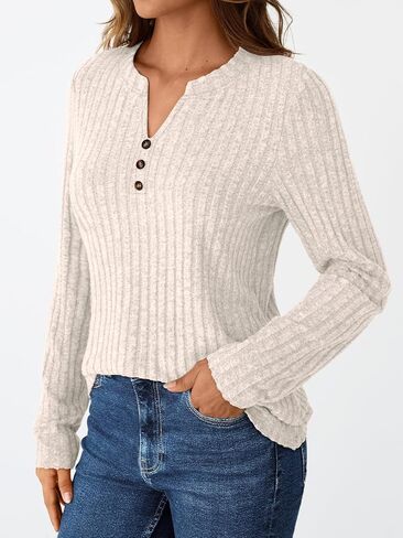 AUTOMET Womens Henley V Neck Long Sleeve Shirt Fall Dreesy Casual Tunic Loose Fit Top Sweater in Saudi Arabia