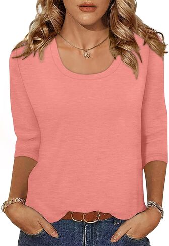 OFEEFAN 3/4 Length Sleeve Womens Tops Scoop Neck Tunic Tops Loose Fit Shirts Dressy Casual Blouses S-3XL in Saudi Arabia