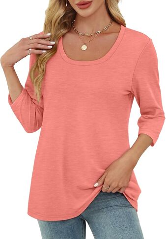 OFEEFAN 3/4 Length Sleeve Womens Tops Scoop Neck Tunic Tops Loose Fit Shirts Dressy Casual Blouses S-3XL in Saudi Arabia