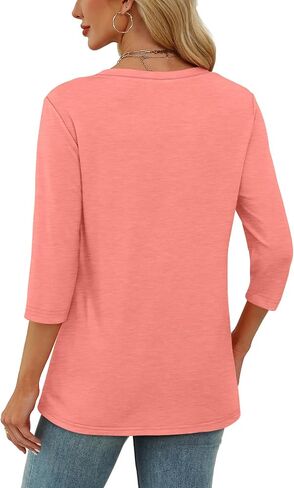 OFEEFAN 3/4 Length Sleeve Womens Tops Scoop Neck Tunic Tops Loose Fit Shirts Dressy Casual Blouses S-3XL in Saudi Arabia