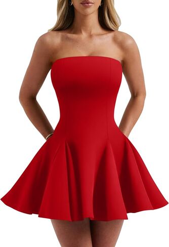 DAAWENXI Women's Sexy Summer Strapless Mini Dress Off Shoulder Sleeveless Ruffle Flowy Party Dresses in Saudi Arabia