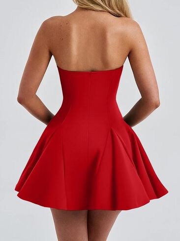 DAAWENXI Women's Sexy Summer Strapless Mini Dress Off Shoulder Sleeveless Ruffle Flowy Party Dresses in Saudi Arabia