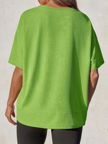 Tankaneo Womens Oversized Waffle Knit Tunic Tops Summer Casual Short Sleeve Round Neck T Shirt Loose Fit Side Split Tees in Kuwait