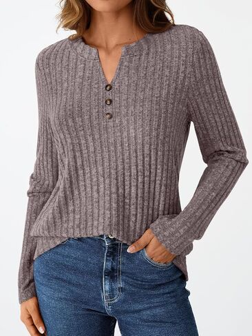 AUTOMET Womens Henley V Neck Long Sleeve Shirt Fall Dreesy Casual Tunic Loose Fit Top Sweater in Saudi Arabia