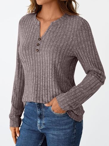 AUTOMET Womens Henley V Neck Long Sleeve Shirt Fall Dreesy Casual Tunic Loose Fit Top Sweater in Saudi Arabia